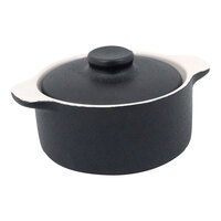 Front of the House DBO133BKC23 Kiln 16 oz. Black Round Stoneware Ovenware Dish with Lid - 12/Case