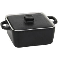 Front of the House DBO136BKC23 Kiln 8 oz. Black Square Stoneware Ovenware Dish with Lid - 12/Case