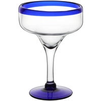 Acopa Tropic 12 oz. Margarita Glass with Blue Rim and Base - Sample