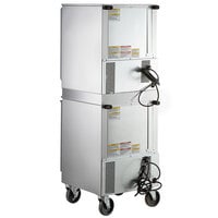 Beverage-Air UCF20HC-24 and UCR20HC-24 Double Stacked 20 inch Shallow Depth Undercounter Freezer and Refrigerator with Left Hinged Doors and 6 inch Casters