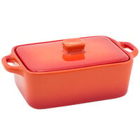 Front of the House DBO135ORC23 Kiln 10 oz. Blood Orange Rectangle Stoneware Ovenware Dish with Lid - 12/Case