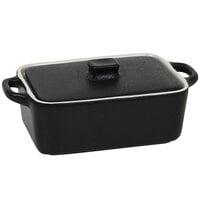 Front of the House DBO135BKC23 Kiln 10 oz. Black Rectangle Stoneware Ovenware Dish with Lid - 12/Case