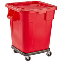 Rubbermaid BRUTE 28 Gallon Red Square Trash Can with Lid and Dolly
