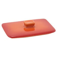 Front of the House DLI135ORC23 Kiln 6 1/4 inch x 3 3/4 inch Blood Orange Rectangular Stoneware Lid for 10 oz. Ovenware Dish - 12/Case