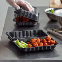 9 inch x 6 inch 1-Compartment Microwaveable Black Mineral-Filled Plastic Hinged Take-Out Container - 150/Case