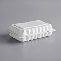 9 inch x 6 inch 1-Compartment Microwaveable White Mineral-Filled Plastic Hinged Take-Out Container - 150/Case