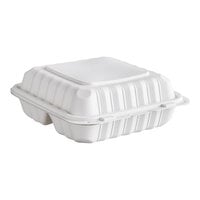 Ecopax 8" x 8" 3-Compartment Microwaveable White Mineral-Filled Plastic Hinged Take-Out Container - 150/Case