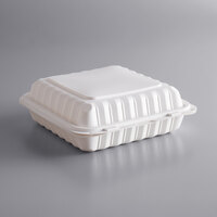 9 inch x 9 inch 1-Compartment Microwaveable White Mineral-Filled Plastic Hinged Take-Out Container - 150/Case
