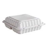 Ecopax 9" x 9" 3-Compartment Microwaveable White Mineral-Filled Plastic Hinged Take-Out Container - 150/Case