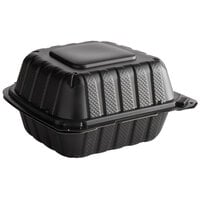 6 inch x 6 inch 1-Compartment Microwaveable Black Mineral-Filled Plastic Hinged Take-Out Container - 250/Case