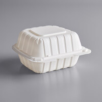 6 inch x 6 inch 1-Compartment Microwaveable White Mineral-Filled Plastic Hinged Take-Out Container - 250/Case
