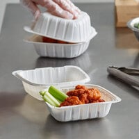 6 inch x 6 inch 1-Compartment Microwaveable White Mineral-Filled Plastic Hinged Take-Out Container - 250/Case