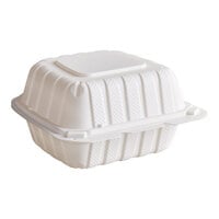 Ecopax 6" x 6" 1-Compartment Microwaveable White Mineral-Filled Plastic Hinged Take-Out Container - 250/Case
