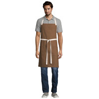 Uncommon Threads 3104 Caramel Customizable 100% Cotton Rebel Bib Apron with Natural Webbing and 3 Pockets - 34"L x 36"W