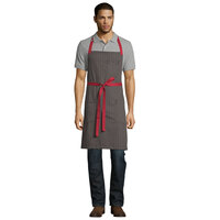Uncommon Threads 3104 Classic Broken Twill Customizable Poly-Cotton Rebel Bib Apron with Red Webbing and 3 Pockets - 34 inchL x 36 inchW
