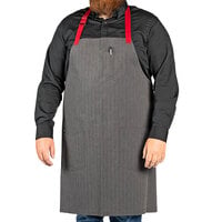 Uncommon Chef 3104 Classic Broken Twill Customizable Poly-Cotton Rebel Bib Apron with Red Webbing and 3 Pockets - 34" x 36"