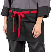 Uncommon Chef 3103 Black Customizable Poly-Cotton Beltway Waist Apron with Red Webbing and 3 Pockets - 14" x 30"