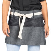 Uncommon Chef 3103 Pinstripe Customizable 100% Cotton Denim Beltway Waist Apron with Natural Webbing and 3 Pockets - 14" x 30"