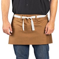 Uncommon Chef 3103 Caramel Customizable 100% Cotton Beltway Waist Apron with Natural Webbing and 3 Pockets - 14" x 30"