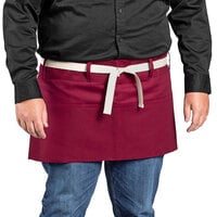 Uncommon Chef 3103 Burgundy Customizable Poly-Cotton Beltway Waist Apron with Natural Webbing and 3 Pockets - 14" x 30"