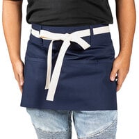 Uncommon Chef 3103 Navy Customizable Poly-Cotton Beltway Waist Apron with Natural Webbing and 3 Pockets - 14" x 30"