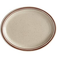 Acopa 9 1/2 inch x 7 1/2 inch Brown Speckle Narrow Rim Oval Stoneware Platter - 24/Case