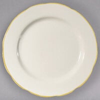 CAC 6 3/8" Ivory (American White) Scalloped Edge China Plate with Gold Band - 36/Case