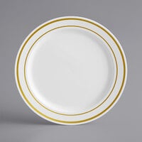 Visions 6 inch White Plastic Plate with Gold Bands - 150/Case