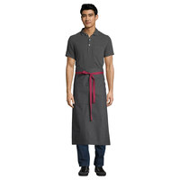 Uncommon Threads 3105 Pinstripe Customizable 100% Cotton Denim King Pin Bistro Apron with Red Webbing and 1 Pocket - 33 inchL x 31 inchW