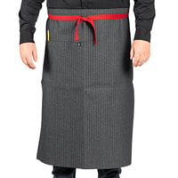 Uncommon Chef 3105 Pinstripe Customizable 100% Cotton Denim King Pin Bistro Apron with Red Webbing and 1 Pocket - 33" x 31"