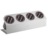 Steril-Sil Cantilever 4-Cylinder Stainless Steel Flatware Organizer with Brown Perforated Plastic Cylinders