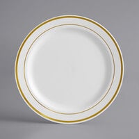 Visions 7 inch White Plastic Plate with Gold Bands - 150/Case