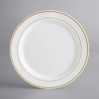 Visions 10" Bone / Ivory Plastic Plate with Gold Bands - 120/Case
