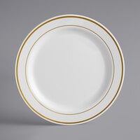 Gold Visions 9 inch Bone / Ivory Plastic Plate with Gold Bands - 120/Case