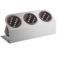 Steril-Sil Cantilever 3-Cylinder Stainless Steel Flatware Organizer with Brown Perforated Plastic Cylinders