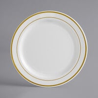 Visions 7" Bone / Ivory Plastic Plate with Gold Bands - 150/Case