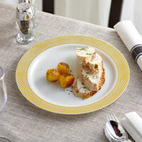 Visions 10 inch Bone / Ivory Plastic Plate with Gold Lattice Design - 120/Case