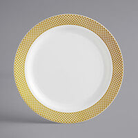 Visions 9 inch Bone / Ivory Plastic Plate with Gold Lattice Design - 120/Case