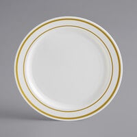 Gold Visions 6 inch Bone / Ivory Plastic Plate with Gold Bands - 150/Case