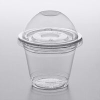 Choice 9 oz. Clear Plastic Squat Cold Cup with 2 oz. Insert and PET Dome and Flat Lids with No Hole - 100/Pack