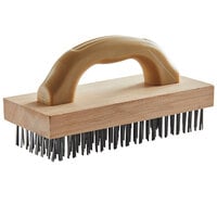 Carlisle 4067600 9 3/8" x 3 3/4" Wooden Butcher Block Brush with Steel Bristles and Handle