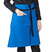 Uncommon Chef 3118 Blue Customizable 100% Cotton Canvas Mod Waist Apron with Black Webbing and 3 Pockets - 24" x 34"