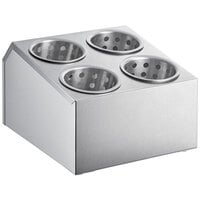 Choice Four Hole Square Stainless Steel Flatware Organizer with Perforated Stainless Steel Cylinders