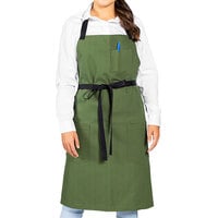 Uncommon Threads 3116 Sea Green Customizable 100% Cotton Canvas Aura Bib Apron with Black Webbing and 3 Pockets - 34 inch x 36 inch