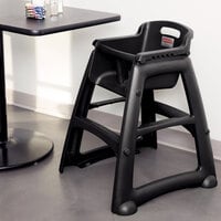 Rubbermaid FG781408BLA Black Sturdy Chair Restaurant High Chair without Wheels (Ready to Assemble)