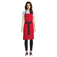 Uncommon Threads 3116 Red Customizable 100% Cotton Canvas Aura Bib Apron with Black Webbing and 3 Pockets - 34 inchL x 36 inchW