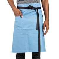 Uncommon Chef 3118 Blue Gray Customizable 100% Cotton Canvas Mod Waist Apron with Black Webbing and 3 Pockets - 24" x 34"