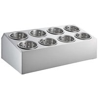 Choice Eight Hole Stainless Steel Flatware Organizer with Perforated Stainless Steel Cylinders
