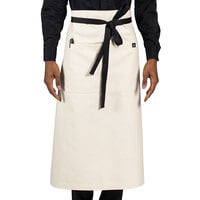 Uncommon Chef 3120 Ivory Customizable 100% Cotton Canvas Muse Bistro Apron with Black Webbing and 1 Pocket - 33" x 31"