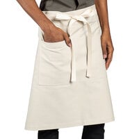 Uncommon Chef 3117 Sand Beige Customizable 100% Cotton Canvas Moxie Waist Apron with Natural Webbing and 3 Pockets - 24" x 34"